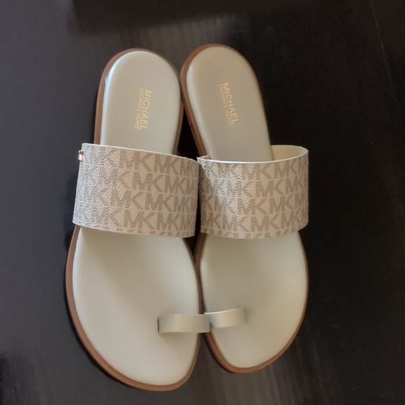 MICHAEL Michael Kors Shoes - Michael Michael Kors August Flat Sandals Truffle Brown MK Signature